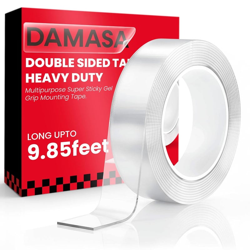 DMAASA Strong Double Sided Tape Heavy Duty (1.18" x 118") Multipurpose Nano Tape Double Sided Mounting Tape for Indoor & Outdoor Use Washable Sticky Tape for Picture Frames, Carpets & Decor(9.85 FT) - Image 1